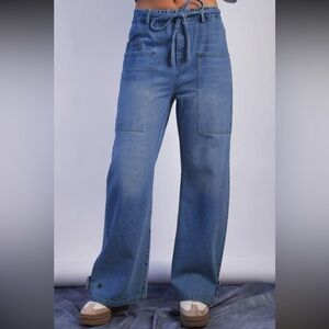 Washed Denim Wide-Leg Jeans